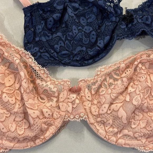 Set of 2! Maidenform Modern Beauty Lace Unlined Demi Bras Navy / Mauve Size 34C - Picture 3 of 5